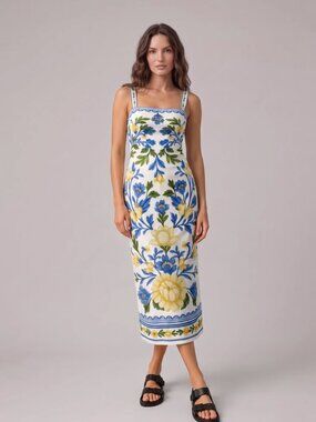Women’s Floral Print Midi Dress Spaghetti Strap Summer Vacation Sundress